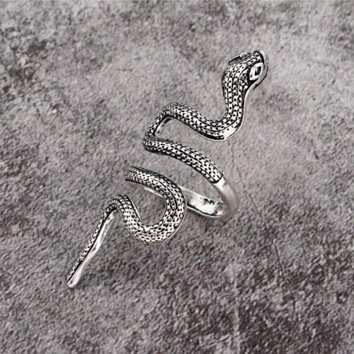 1 Pcs European Gothic Minimalist Retro Novelty Serpentine Long Ring Trendy Snake Punk Alloy Ring Men Jewelry As Gift R158-1
