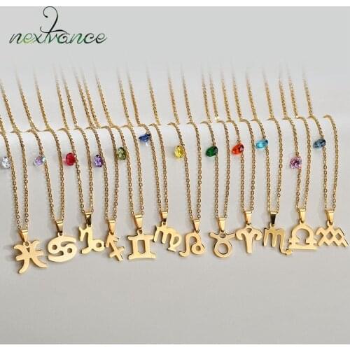 Nextvance 12 Constellation Necklaces Cubic Zirconia Pendant Birthday Stone Stainless Steel Necklace Jewelry For Women