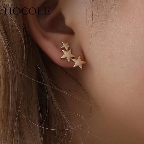 2018 Korean New Gold Silver Black Three Tiny Stars Stud Earrings For Women Statement Small Brincos Party Jewelry Pendients