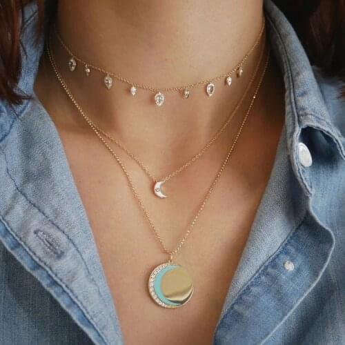Guarantee 925 sterling silver minimal delicate jewelry mini enamel moon star heart charm choker necklace rose gold