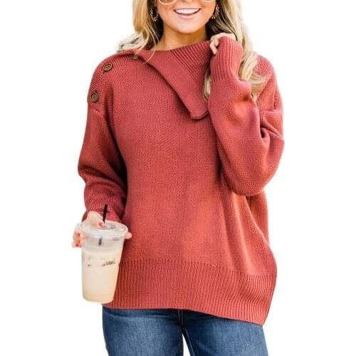Lapel pullover sweater women autumn and winter new products womens casual shoulder button knit sweater