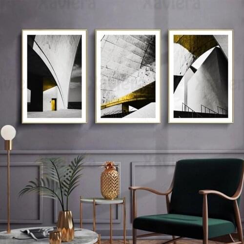 Retro Poster Wall Art Painting Black White Geometric Building Wall Picture Canvas Painting Hd Print Living Room Bedroom Decor