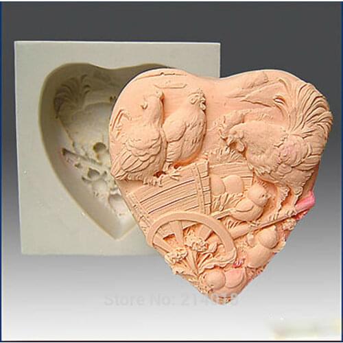 DIY Chickens on Farmyard Heart Food-grade handmade silicone soap candle cake decoration mold