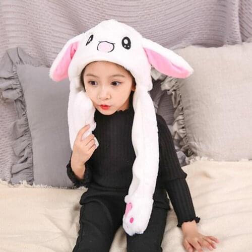Plush Moving Rabbit Ears Hat Hand Pinching Ear To Move Vertical Ears Cap Kids Women Party Performance Gifts Girl Hat Christmas
