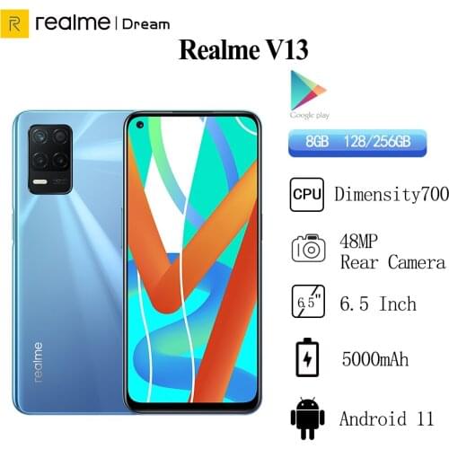 Realme V13 5G Android 11 Mobile Phones 6.5"FHD+ 90Hz Dimensity 700 Octa Core 48MP Main Camera 5000mAh 18W Fast Charge Cellphone