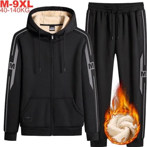 Large Size 9xl 8xl 7xl Mens Winter Sportwear Warm 2pcs Suits Male Hooded Jacket Sweatpants Sets Orversized Fleece Men Tracksuit