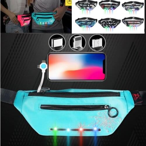 LED Light Pouch Pack Waist Bag Running Bag Sports Portable Gym Bag Hold Water Cycling Phone Case Waterproof Women Running Belt