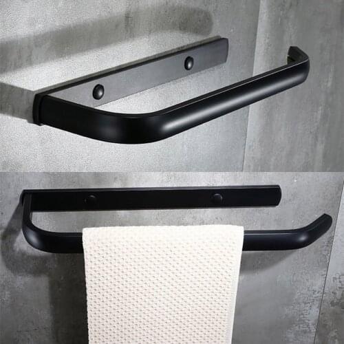 Solid Space Aluminum Black Matte Wall Mounted Towel Bar Towel Rack Fashion Single Towel Ring Hook Bathroom Accessories