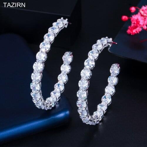New 925 Sterling Silver Zircon Hoop Earrings with Gold Platinum Plated Earrings For Women Wedding Party Jewelry Best Gift