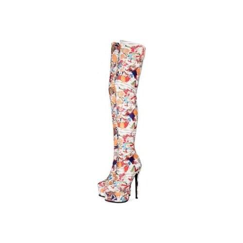 2021 Winter Fashion Woman Platform Colorful Print Long Boots Over Knee Boots Sexy Thin High Heels Boots