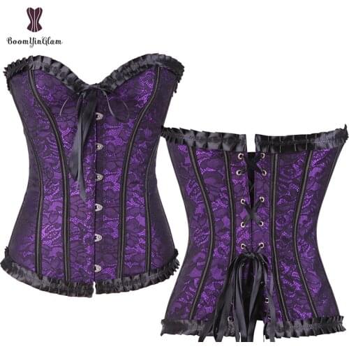 Plus Size Red Purple Bodices Overbust Top Waist Trimmer Floral Lace Up Boned Victorian Corsets And Bustier Sexy Body Shapewear