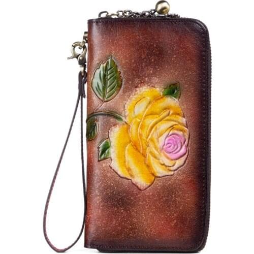 YourSeason Women Vintage Embossed Purse 2021 Hand Painted Cowhide Ladies Casual Long Zipper Wallet Card Holder