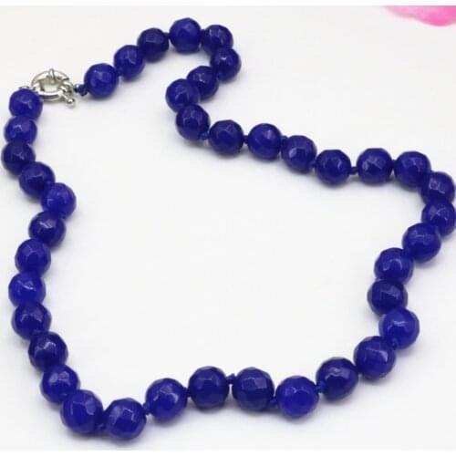 10mm lapis lazuli blue stone faceted round beads necklace for women chain collars necklace diy jewelry 18inch B3201