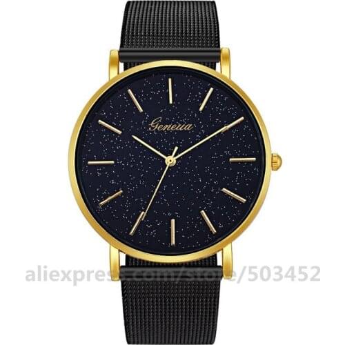 100pcs/lot Geneva Starry Sky Dail Quartz Watch Simple Design Casual Steel Belt Watch Men Business Wrist Watch Thin Case Watch