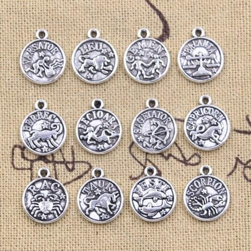 12pcs Charms Pisces Zodiac Vigro Aquarius Taurus Scorpio Capricron Leo Gemini Cancer 12x10mm Tibetan Silver Color Pendants