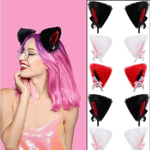 2pcs Multicolor Plush Cat Ears Bells Hair Clip Hairpins Headwear Lolita Cosplay Anime Costume Halloween Gifts Hair Accessories