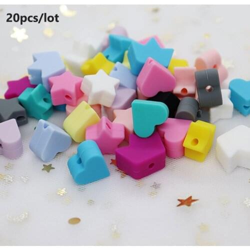 20Pcs Pearl Silicone Beads 13mm Food Grade Mini Heart Stars Crown Teething Bead Necklace Bracelet DIY Loose Beads Nursing Toys