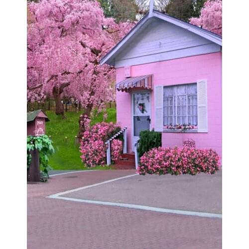 5x7ft House Pink Flowers Photography Backdrops Photo Props Studio Background