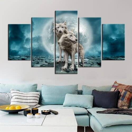 Full Square Round Drill 5D DIY Diamond Painting 5 Pieces Moonlight Wolves Embroidery Cross Stitch Home Decor Gift