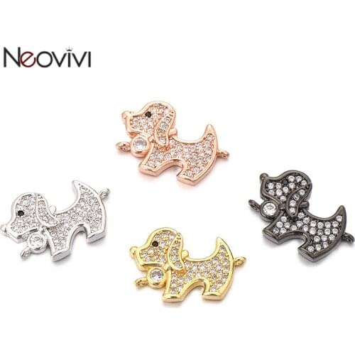 Neovivi Dog Charms for Jewelry Making Bracelets Connectors Pave White CZ Lovely Animal Beads Spacer Charm for DIY Jewellery