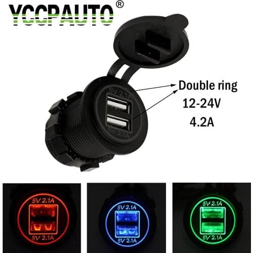 YCCPAUTO Dual USB Car Charger 5V 4.2A 2Port Power Socket Charger for Auto Motorcycle Truck ATV Boat 12V-24V