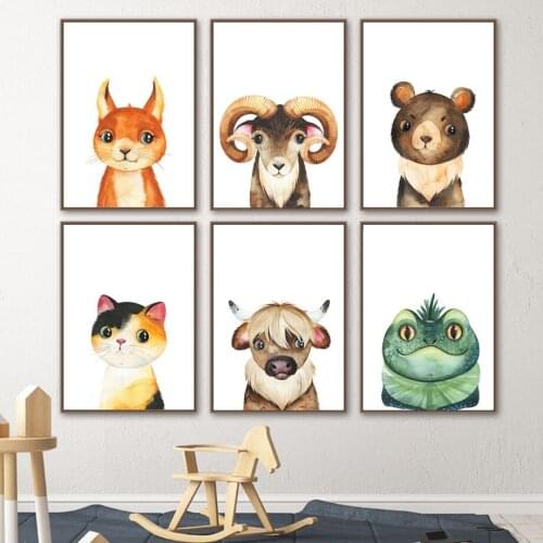 Cute Small Animals Frog Sheep Squirrel Nursery Wall Art Canvas Painting Nordic Posters And Prints Wall Pictures Kids Room Decor