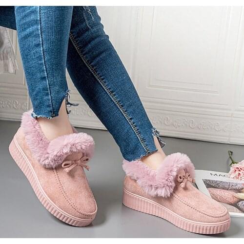 Ankle Boots Women Slip On Winter Warm Shoes Plush Suede Snow Boots Casual Fashion Short Boots Solid Furry Woman Platform Shoes