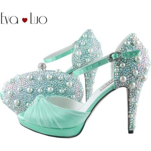 BS797 Gorgeous Custom Made Mint Green Shoes With Matching Bag Set Bowtie High Heel Women Shoes Dress Pumps Bridal Wedding Shoes