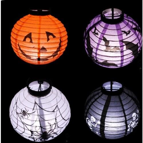 20cm Pumpkin Spider Bat Skull Paper Lantern Ball Led Lights Halloween Decoration for Home Outdoor Club Holiday Battery Operated
