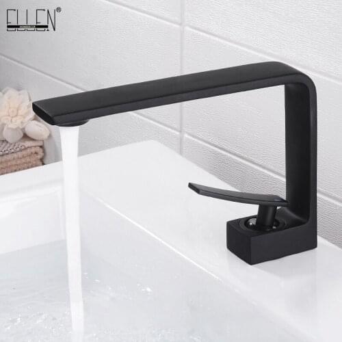 Black Bathroom Basin Sink Faucets Deck Mounted Hot Cold Water Mixer Crane Square Bath Sink Faucet ELM1413