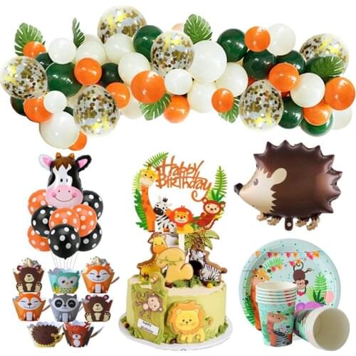 Jungle Safari Animals Themed Birthday Party Tableware Paper Cup Plate Napkins Birthday Party Baby Shower Decoration Balloons