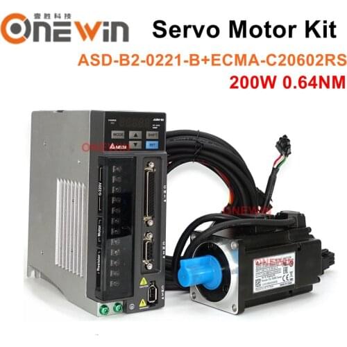 Delta 200W AC servo motor driver kit ECMA-C20602RS + ASD-B2-0221-B and 3M encoder cable 0.64NM 3000rpm 60mm