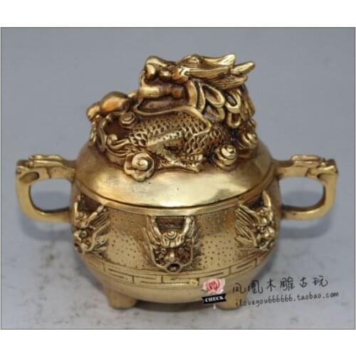 China Antique collection copper Dragon Incense burner ornaments
