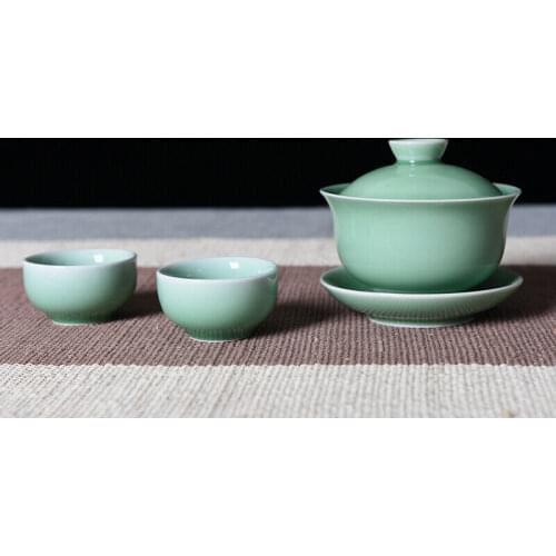China Longquan Celadon Gaiwan Tea Set Kung Fu GE DI Kiln Cover Bowl SanCai 200ml