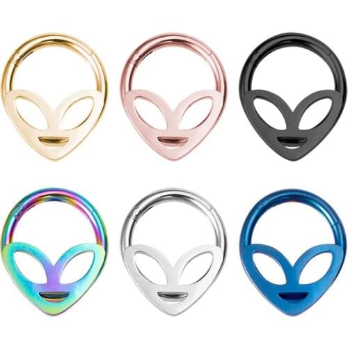 1pc Alien Nose Ring Hoop Septum Rings Hinged Clicker Segment Cartilage Earring Piercing Ear Stud Tragus Helix Body Jewelry 16G