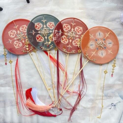 Tang Style Hanfu Long Handle Circular Fan Bridal Wedding Fan National Style Accessories