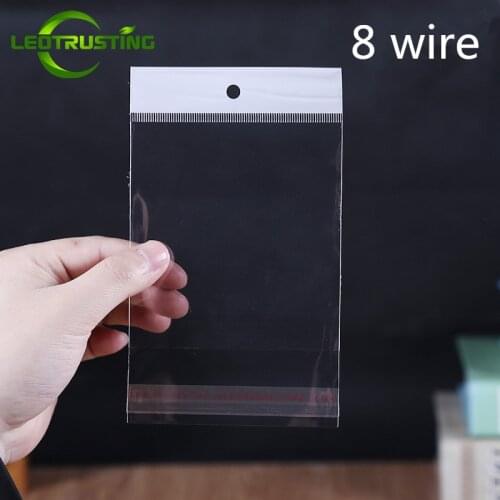 Leotrusting 8 wire High Clear OPP Adhesive Hanging Bag Thick Transparent Poly Resealable Packaging Bag Plastic Header Gift Bags