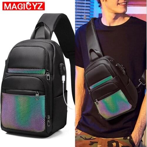 Mens Luminous Crossbody Bag Male Business Messenger Bag Men Multifunctional USB Charging Waterproof Anti-theft Casual Chest Bag