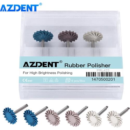 6pcs/Set AZDENT Dental Rubber Polisher Composite Resin Polishing Diamond System RA Disc Kit 14mm Wheel Spiral Flex Brush Burs
