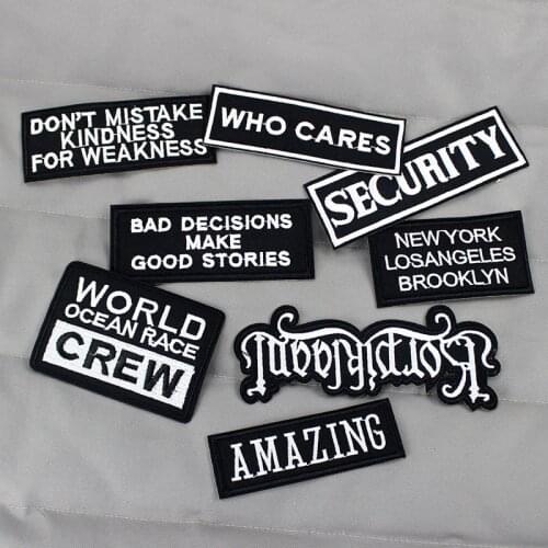 Black Rock Punk Clothes Patches Iron on Letters Fashion Embroidered Slogan Badges Appliques for Jacket Jeans Decoration