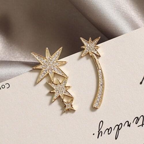 Womens New Fashion Star Earrings Cute Small Asymmetrical Stars Smicro-Inlaid Rhinestone Earrings Earrings Fine Jewelry