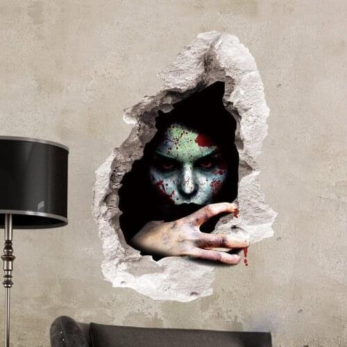 New Halloween Bedroom Living Room Decoration Broken Wall Female Ghost Horror Wall Sticker 3D Flooring Decorative Wall