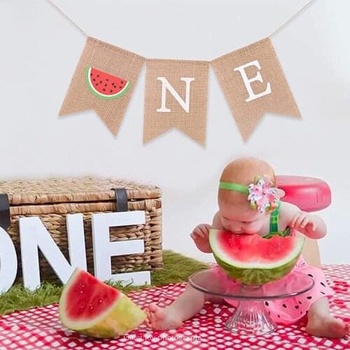 One In A Melon sweet girl summer fruit Watermelon themed 1st first birthday party decoration high chair banner gift Photo props