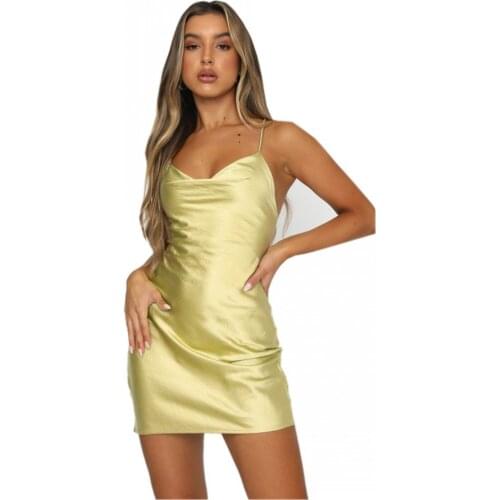 Solid Color Sexy Suspender Nightdress Women Summer Slim Fashion Backless Lace Up Girl Spaghetti Strap Dress All-match Streetwear