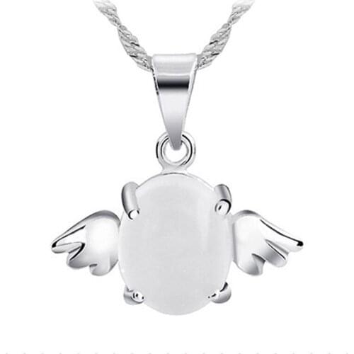 Silver Plated Angel Necklace Korean White Pink Opal Necklace For Women Without Chain Charms Jewelry Necklaces & Pendants S49