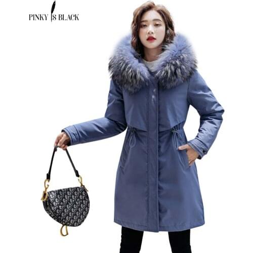 PinkyIsBlack 2020 New Warm Fur Lining Long Parka Winter Jacket Women Clothing Medium Long Plus Size 6XL Hooded Winter Coat Women