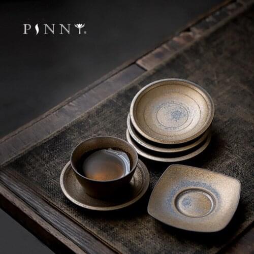 PINNY Retro Ceramic Rust Glaze Tea Cup Saucers Japanese Style Kung Fu Tea Accessories Pigmented Heat Resistant Tea Cup Mat