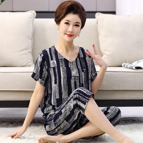 XL-4XL Plus Size Mothers Cotton Pajamas Set Short Sleeve Fashion New Summer Sleepwear V Neck Lounge Wear Pijamas Women Suit