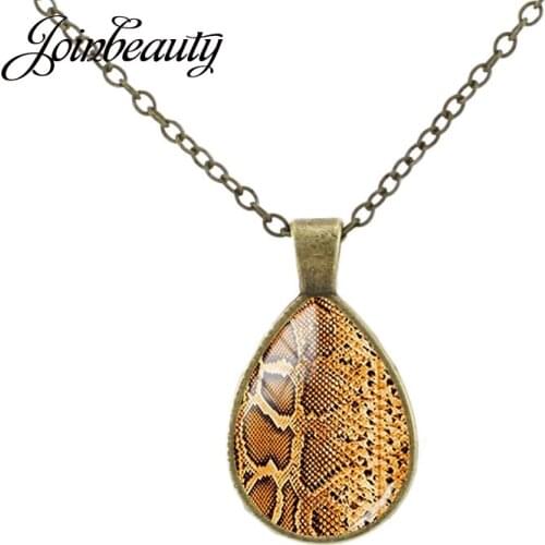 JOINBEAUTY Handmade Water Drop Pendant Snake Skin Texture Pattern Tear Drop Necklaces Glass New Arrival Vintage Jewelry TX308