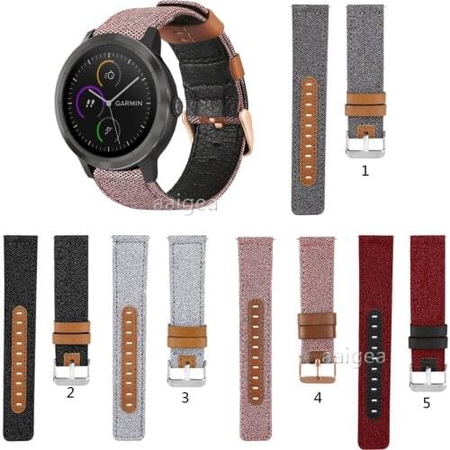 Canvas Fabric Straps Genuine Leather for Garmin Vivoactive 3 Music for Venu Sq Vivomove HR Replacement band strap 20mm 22mm